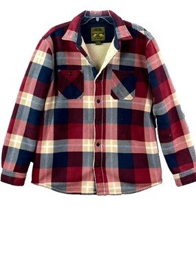 Orage Red Navy Cream Plaid Sherpa-Lined Button-Down Jacket Shirt